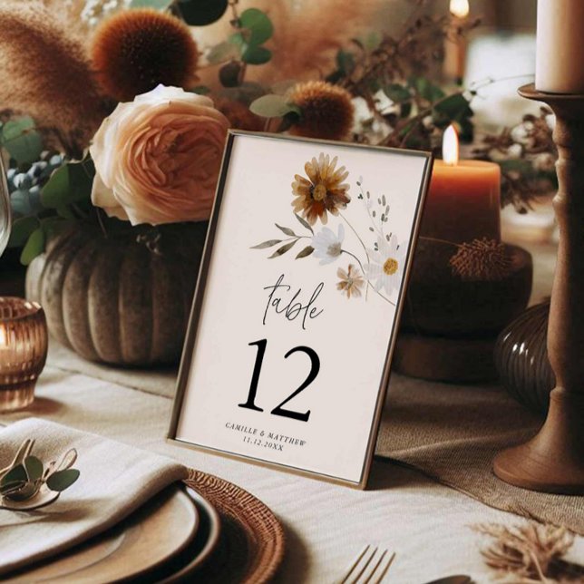 Tarjeta de número de tabla floral de otoño rústica (Fall Floral Wedding Table Number)