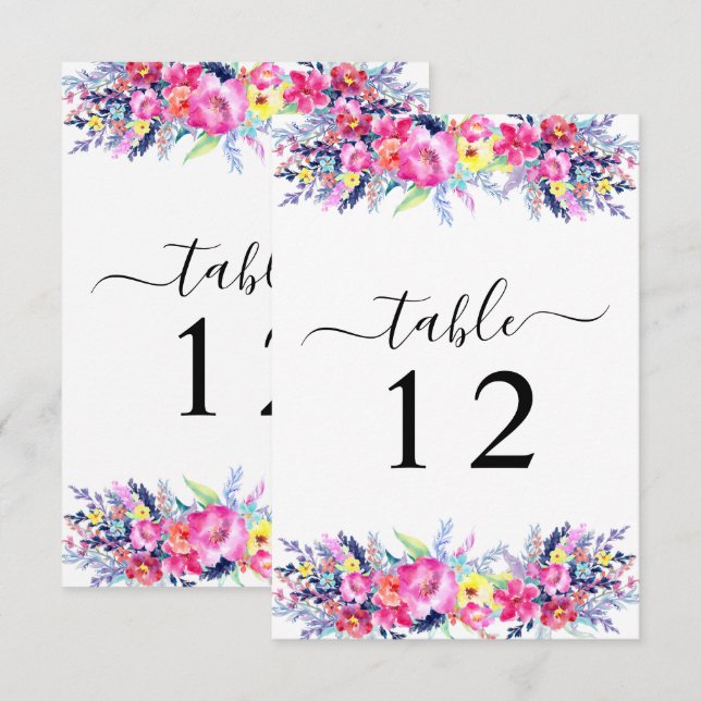 Tarjeta de número de tabla floral de primavera ama (Anverso / Reverso)