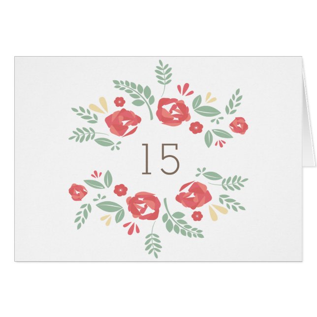 Tarjeta de número de tabla floral del país rojo (Anverso (Horizontal))