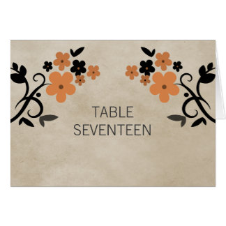 Tarjeta de número de tabla floral dulce de naranja