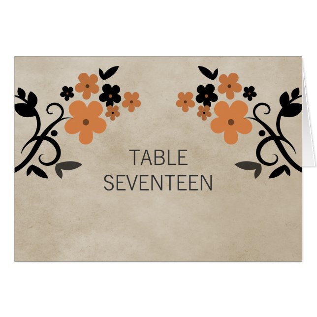 Tarjeta de número de tabla floral dulce de naranja (Anverso (Horizontal))