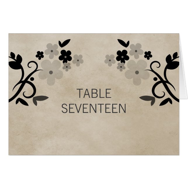 Tarjeta de número de tabla floral gris dulce vinta (Anverso (Horizontal))