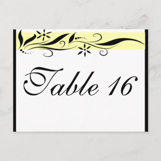 Tarjeta de número de tabla floral negra y amarilla