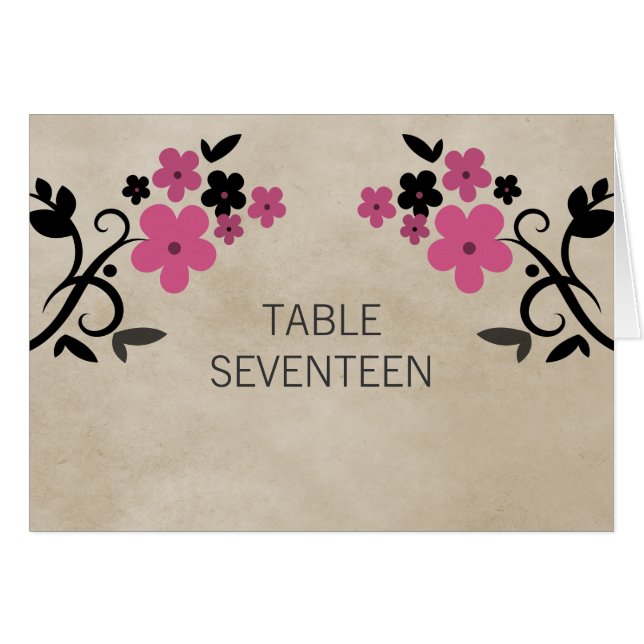 Tarjeta de número de tabla floral rosa dulce vinta (Anverso (Horizontal))