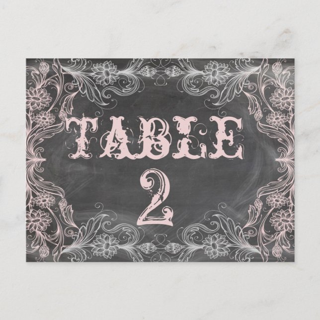 Tarjeta de número de tabla floral rosa rosa de piz (Anverso)