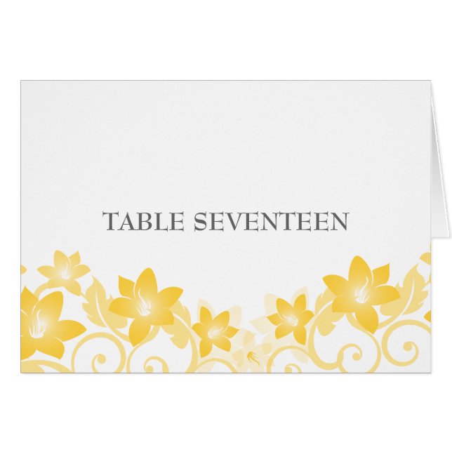 Tarjeta de número de tabla floral simple amarilla (Anverso (Horizontal))