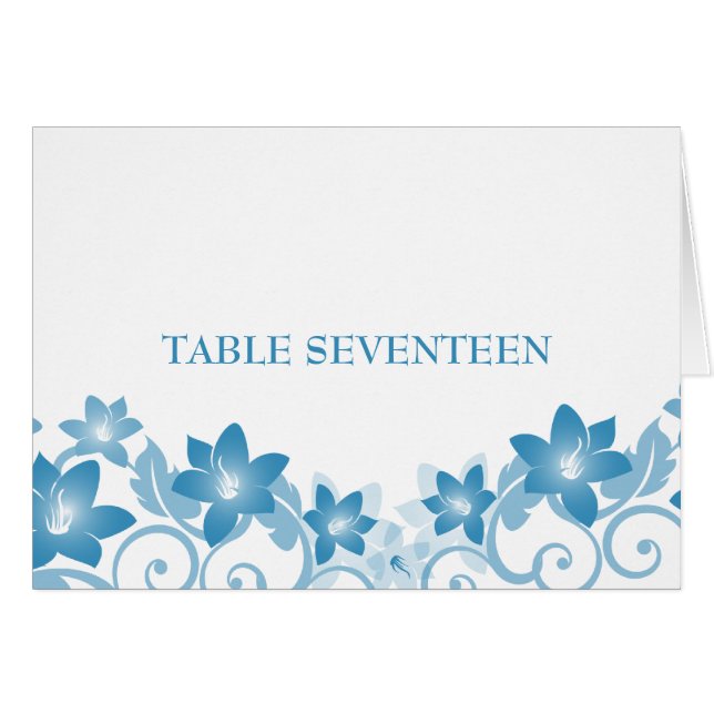 Tarjeta de número de tabla floral simple azul (Anverso (Horizontal))
