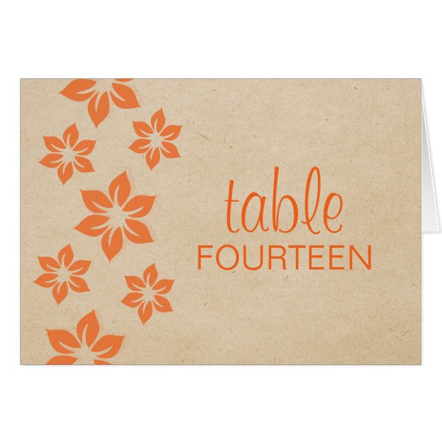 Tarjeta de número de tabla floral tropical naranja (Anverso (Horizontal))