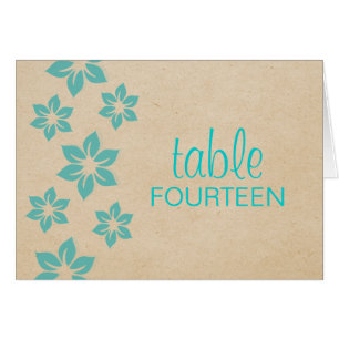 Tarjeta de número de tabla floral tropical turques