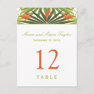 Tarjeta de número de tabla floral tropical   Verde