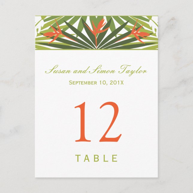Tarjeta de número de tabla floral tropical | Verde (Anverso)
