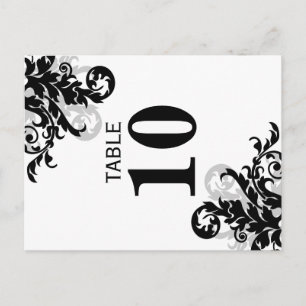 Tarjeta de número de tabla floreciente negro y pla