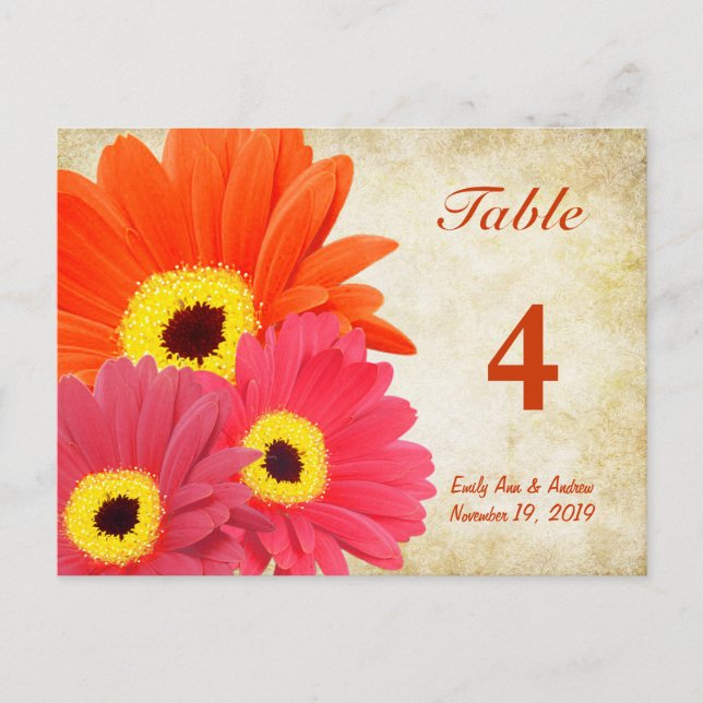 Tarjeta de número de tabla Gerber Daisy (Anverso)