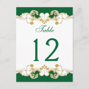 Tarjeta de número de tabla Green, White, Gold Scro