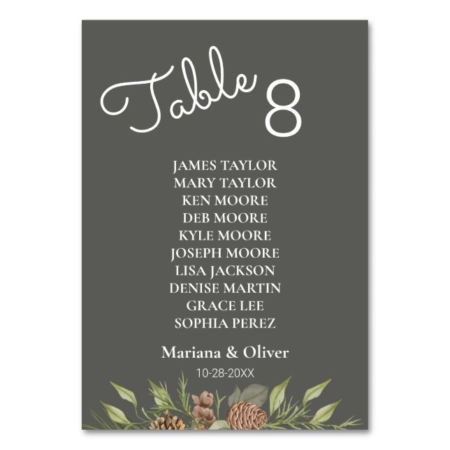 Tarjeta de número de tabla gris de pino de inviern (Anverso)