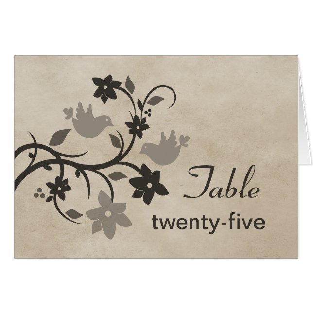Tarjeta de número de tabla Gris Floral Lovebirds (Anverso (Horizontal))