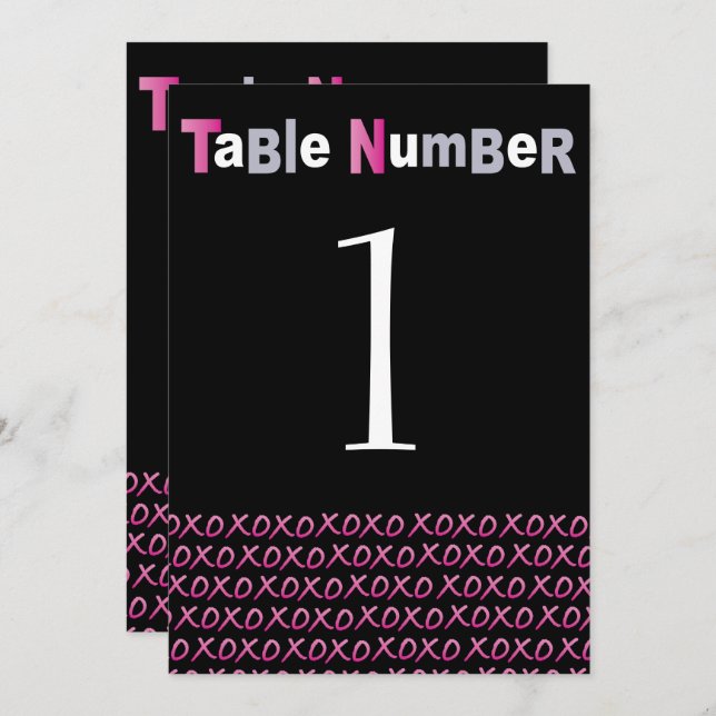 Tarjeta de número de tabla LOVE & KISSES PINK Bat  (Anverso / Reverso)