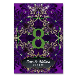 Tarjeta de número de tabla morada verde de oro