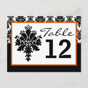 Tarjeta de número de tabla Naranja negro Damask La