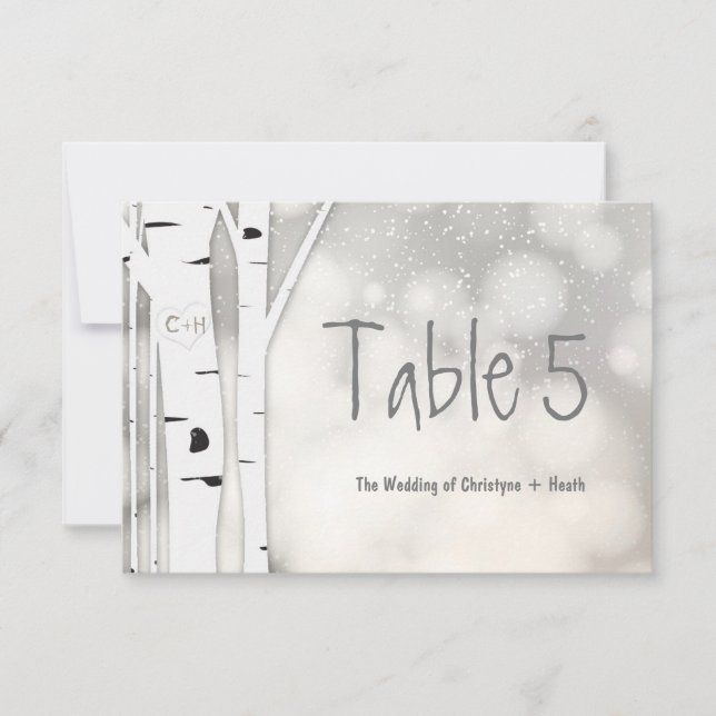 Tarjeta de número de tabla nevada de árbol de birc (Anverso)