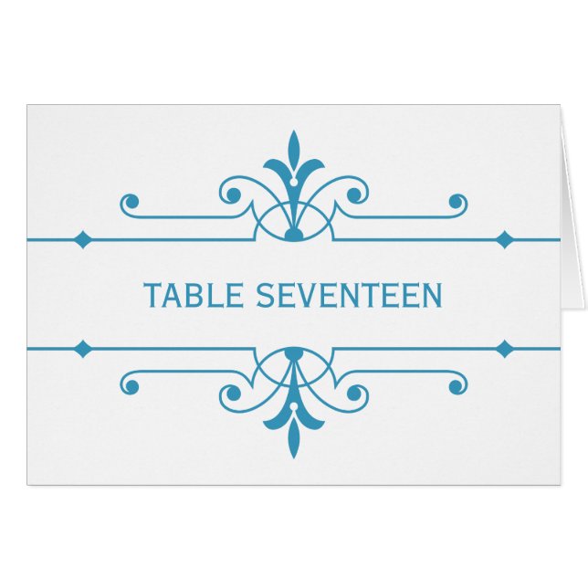 Tarjeta de número de tabla ornamental azul v2 de a (Anverso (Horizontal))