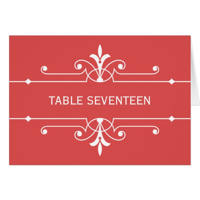 Tarjeta de número de tabla ornamental Red Fancy (Anverso (Horizontal))