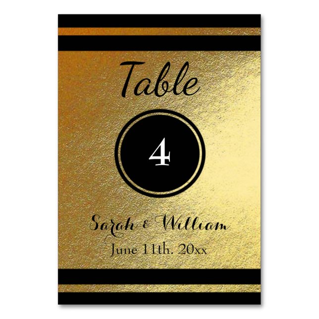 TARJETA DE NÚMERO DE TABLA Oro/BODA Negro personal (Anverso)