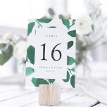 Tarjeta de número de tabla personalizada botánica<br><div class="desc">Las tarjetas botánicas de número de tabla de moda cuentan con un borde de follaje de color verde del bosque, enmarcando su número de tabla. Personalice con sus nombres y fecha de boda, o asigne un nombre a cada mesa para que tenga un toque personal adicional. El diseño se repite...</div>