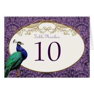 Tarjeta de número de tabla real pavo real (púrpura