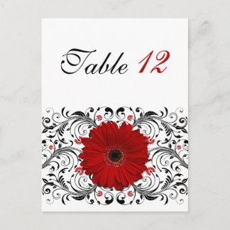 Tarjeta de número de tabla Red Gerbera Daisy