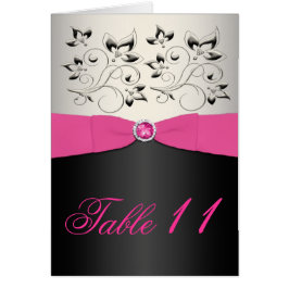 Tarjeta de número de tabla rosa, negro y plateado 