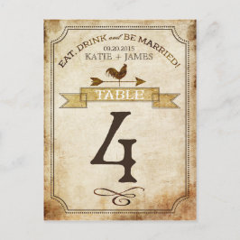 Tarjeta de número de tabla rústica de gallo de épo