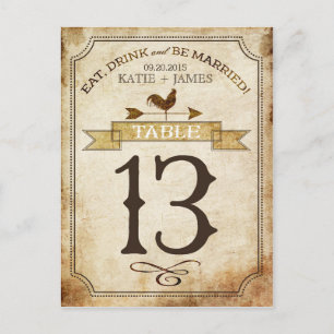 Tarjeta de número de tabla rústica de gallo de épo