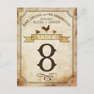 Tarjeta de número de tabla rústica de gallo de épo