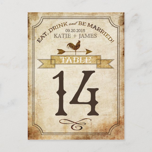 Tarjeta de número de tabla rústica de gallo de épo (Anverso)