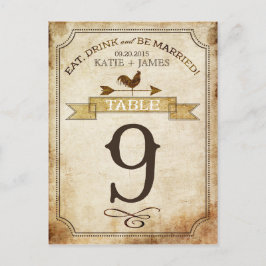 Tarjeta de número de tabla rústica de gallo de épo
