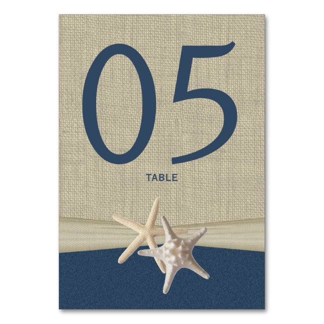 Tarjeta de número de tabla Starfish and Burlap (Anverso)