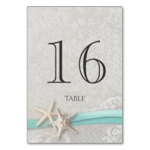 Tarjeta de número de tabla Starfish Gray and Aqua 