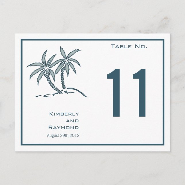 Tarjeta de número de tabla tropical de palmeras ge (Anverso)
