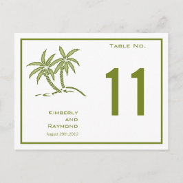 Tarjeta de número de tabla tropical de palmeras ge