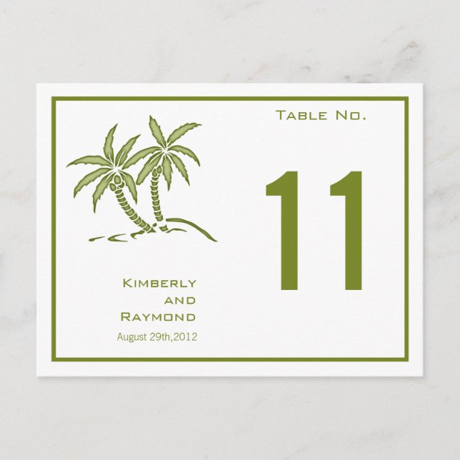 Tarjeta de número de tabla tropical de palmeras ge (Anverso)