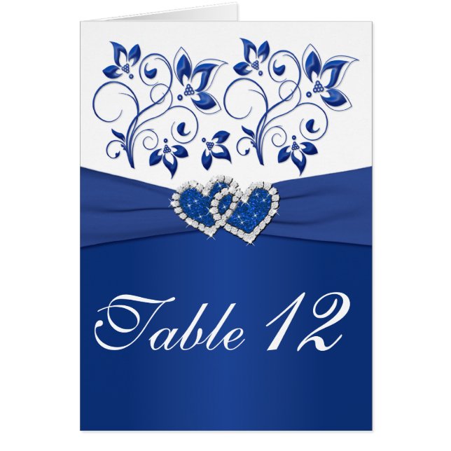 Tarjeta de número real de mesa azul y blanco (Frente)