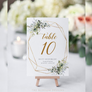 Tarjeta de números de mesa aniversario con vegetac