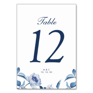 Tarjeta de números de mesa de boda floral con acua