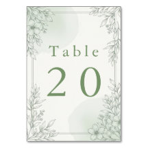 Tarjeta de números de mesa de recepción con arte d