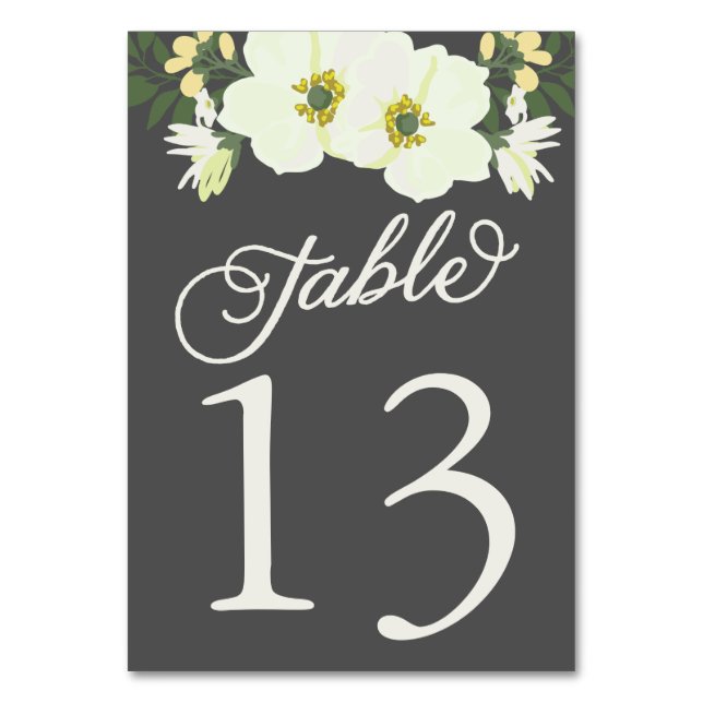Tarjeta de números de mesa floral de anémonas de B (Reverso)