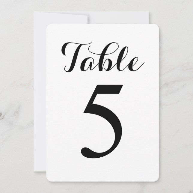 Tarjeta de números de mesa | Modern Script Table 5 (Anverso)