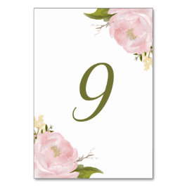 Tarjeta de números de tabla de color de agua Rubor