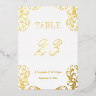 Tarjeta de números de tabla de Damask de Relieve m