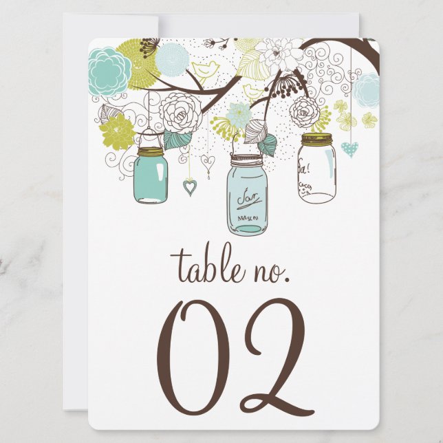 Tarjeta de números de tabla de mason azul y verde (Anverso)